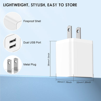 Wall Charger Compatible for Iphone Charger Cable 6Ft, 2 Pack Dual Port USB Block Cube Adapter with Charging Cord Compatible for Iphone 14/13/12/11 XS/XS Max/Xr/X 8/7/6 plus Se,Ipad,Case