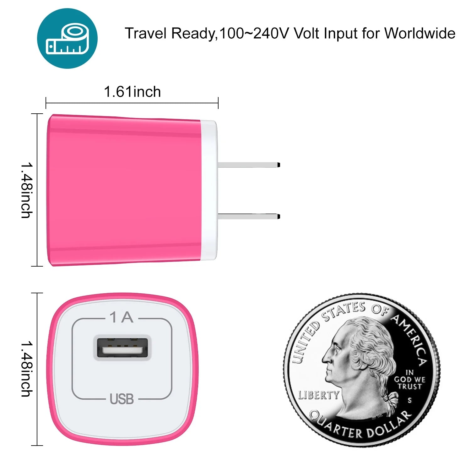 8 Pack USB C Charger Blcok,  1A Wall Charger Block Type C Block Fast Charger Android USB Brick Type C Charger Charger Plug Brick Cube Charger Box Fast Charging Block for Samsung Android Charger