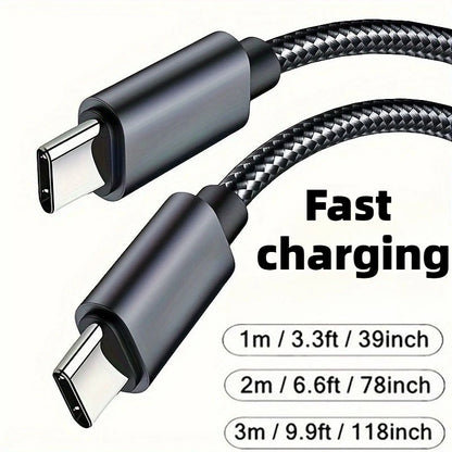 60W Quick Charger Type C to Type C 1M 2M 3M Cables PD Fast Charger Data Cable
