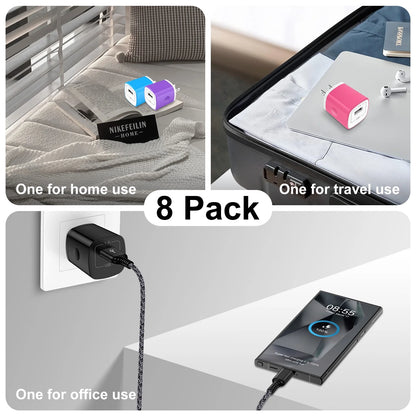 8 Pack USB C Charger Blcok,  1A Wall Charger Block Type C Block Fast Charger Android USB Brick Type C Charger Charger Plug Brick Cube Charger Box Fast Charging Block for Samsung Android Charger